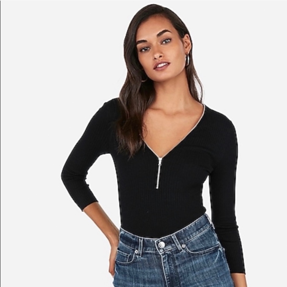 NWOT Express Ribbed Front-Zip Sweater in Black